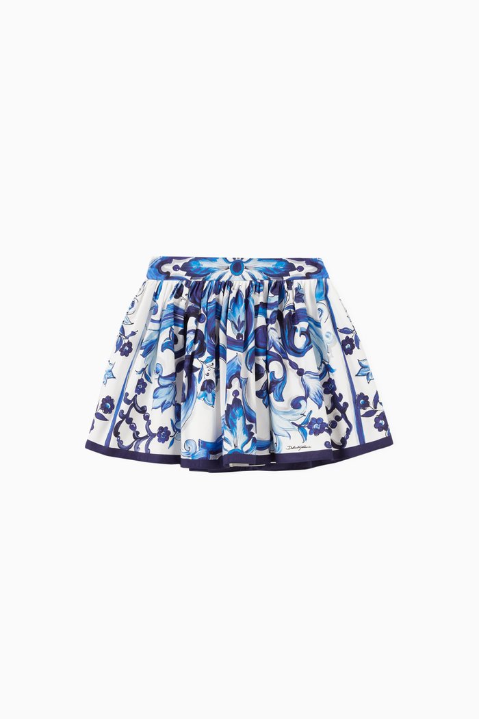 

Maiolica Print Skirt in Cotton, Blue