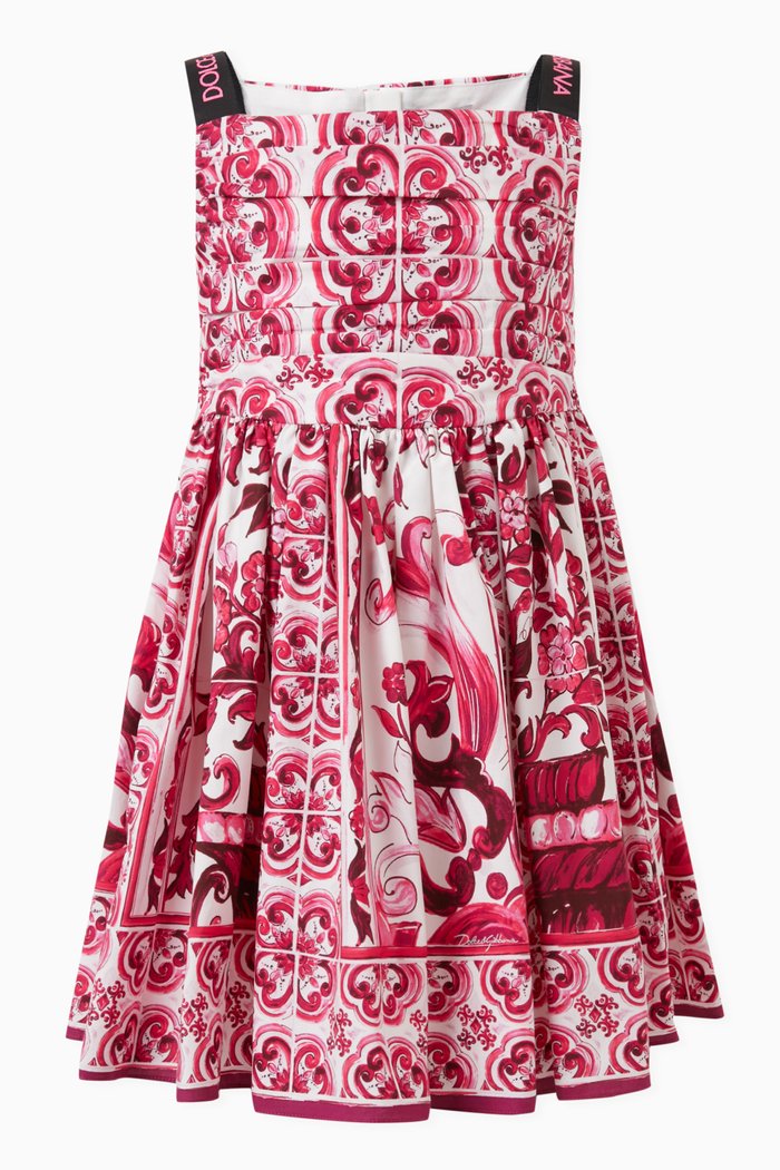 

Majolica Print Dress in Cotton Poplin, Pink