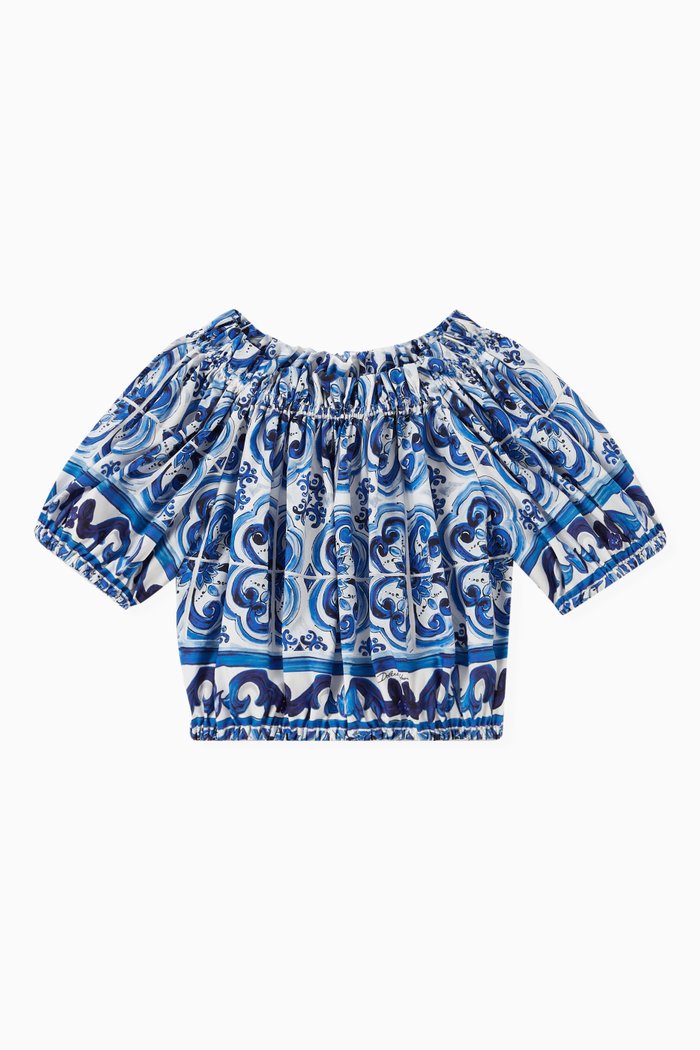 

Majolica Print Top in Cotton Poplin, Blue
