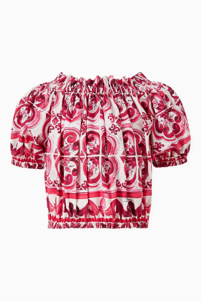 

Majolica-print Top in Cotton Poplin, Pink