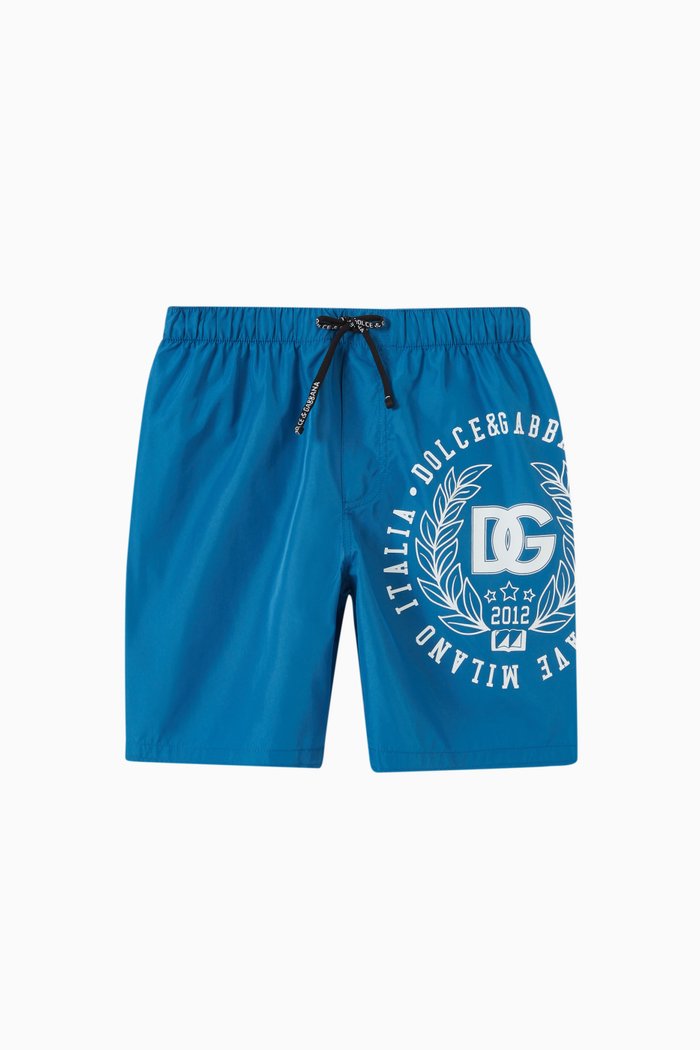 

DG Crest Logo-print Swim Shorts in Nylon, Blue