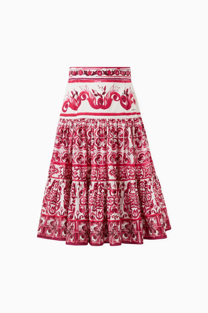 

Maiolica-print Midi Skirt in Cotton, Pink