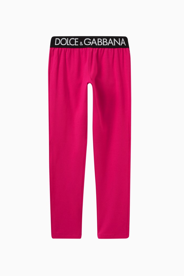 

Logo Print Leggings in Cotton Stretch, Pink