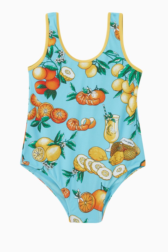 

Lemon Print One-piece Swimsuit in Stretch Nylon, Blue