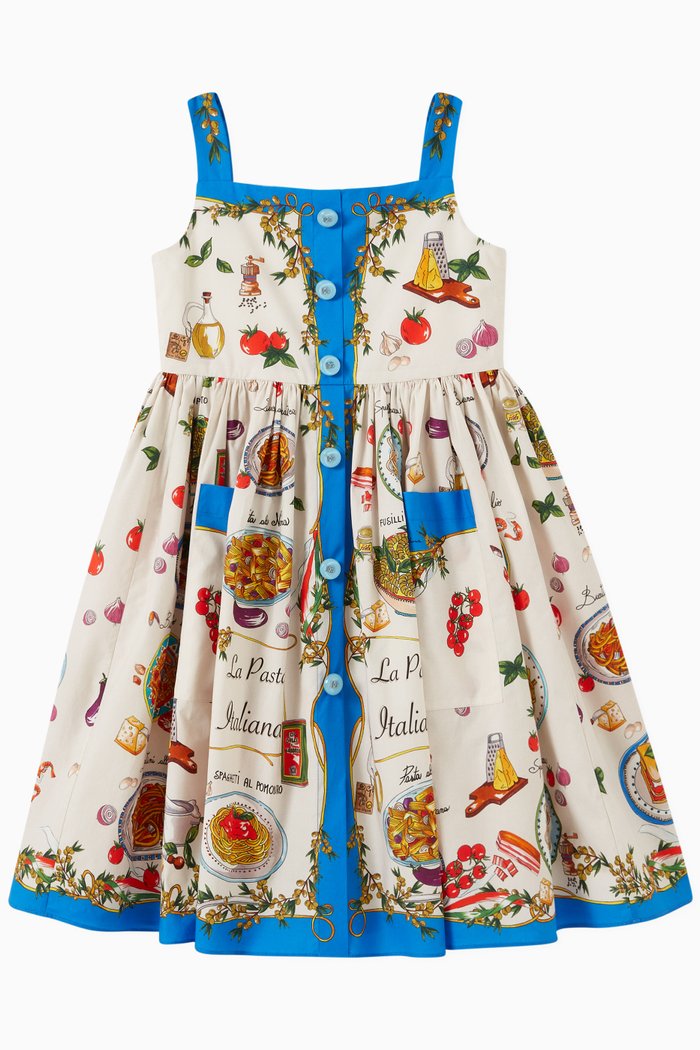 

Pasta Print Dress in Poplin, Blue
