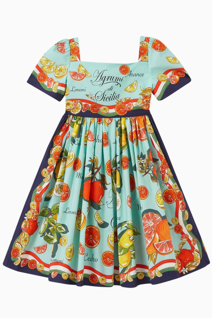 Capri Citrus Dress in Cotton Poplin, Blue