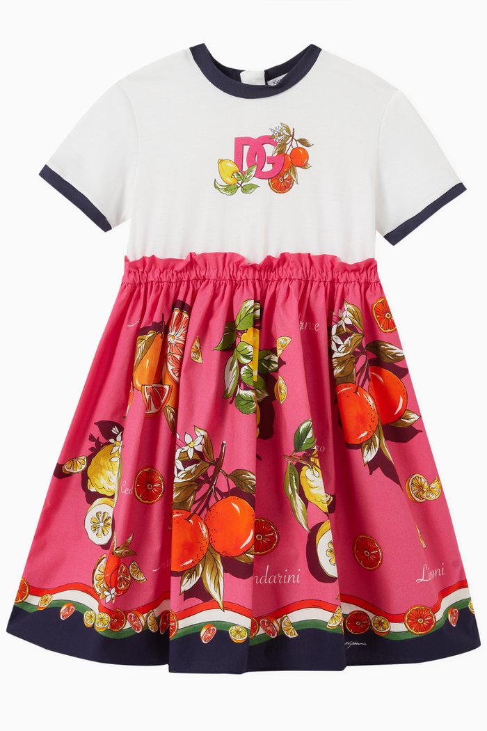 

Citrus-print Dress in Poplin & Jersey, Pink