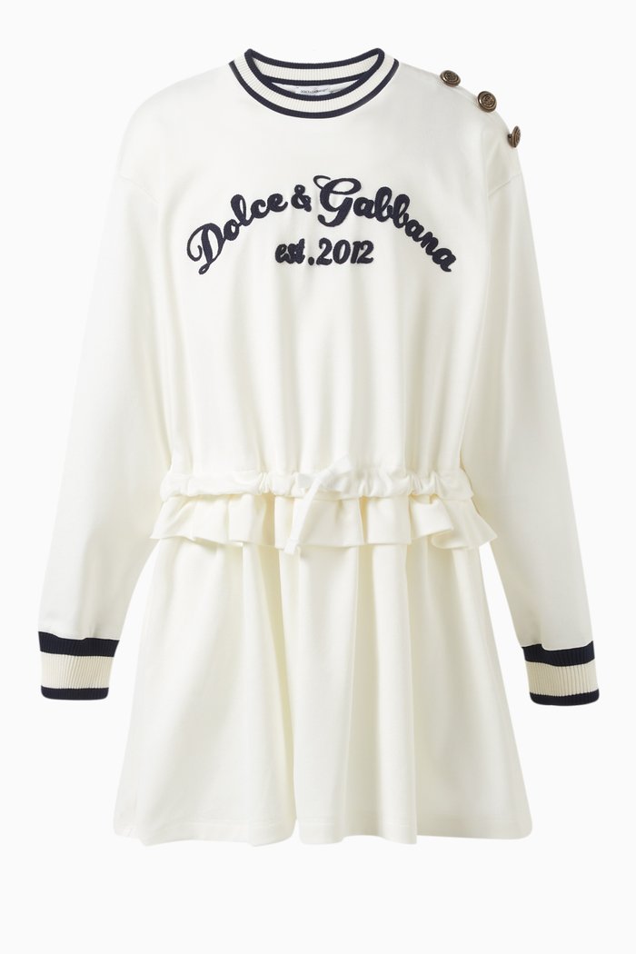 Logo Print Dress in Cotton Jersey, White