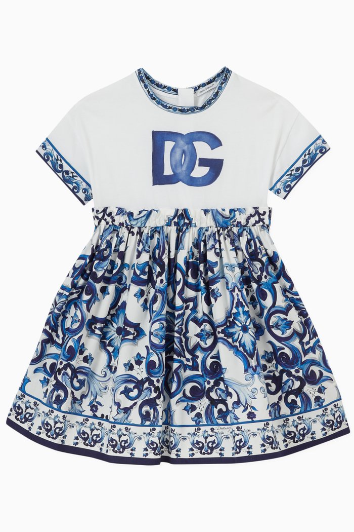 

Maiolica Logo Dress in Cotton, Blue