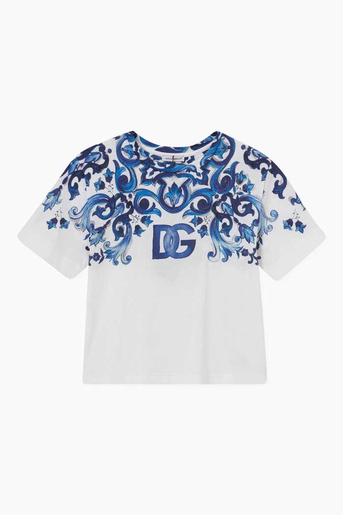 

Majolica Tile Print T-shirt in Cotton, Blue