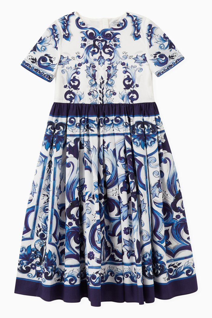 

Majolica Print Dress in Cotton, Blue