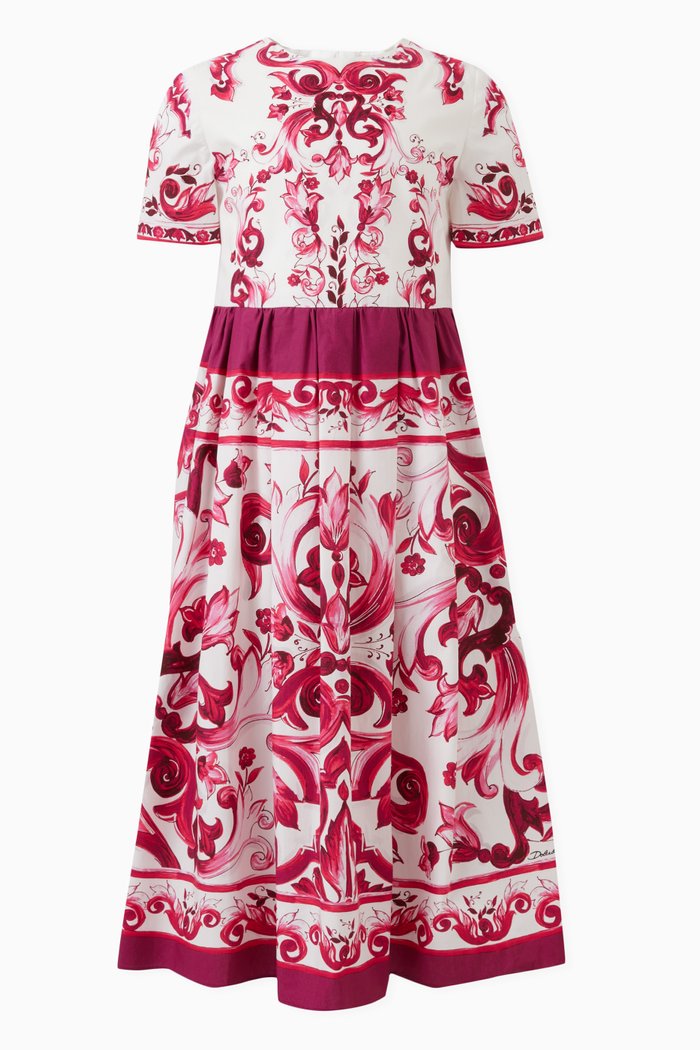 

Majolica Print Dress in Cotton, Pink