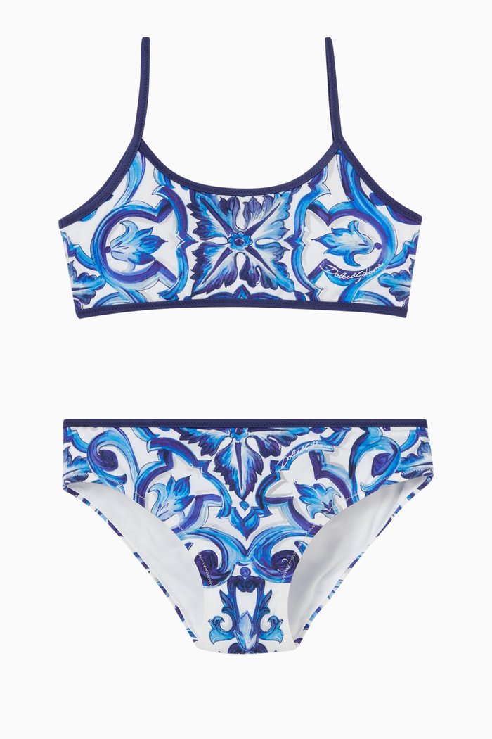 Majolica Two-Piece Swimsuit in Technical Fabric, Blue