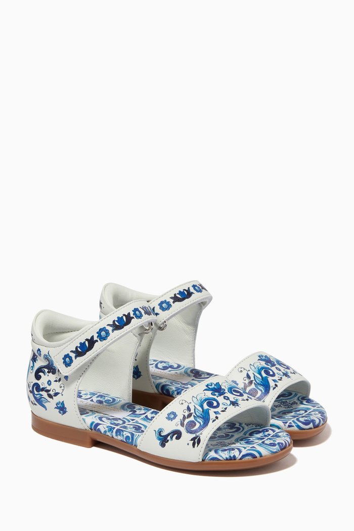 

Majolica Print Sandals in Nappa Leather, Blue