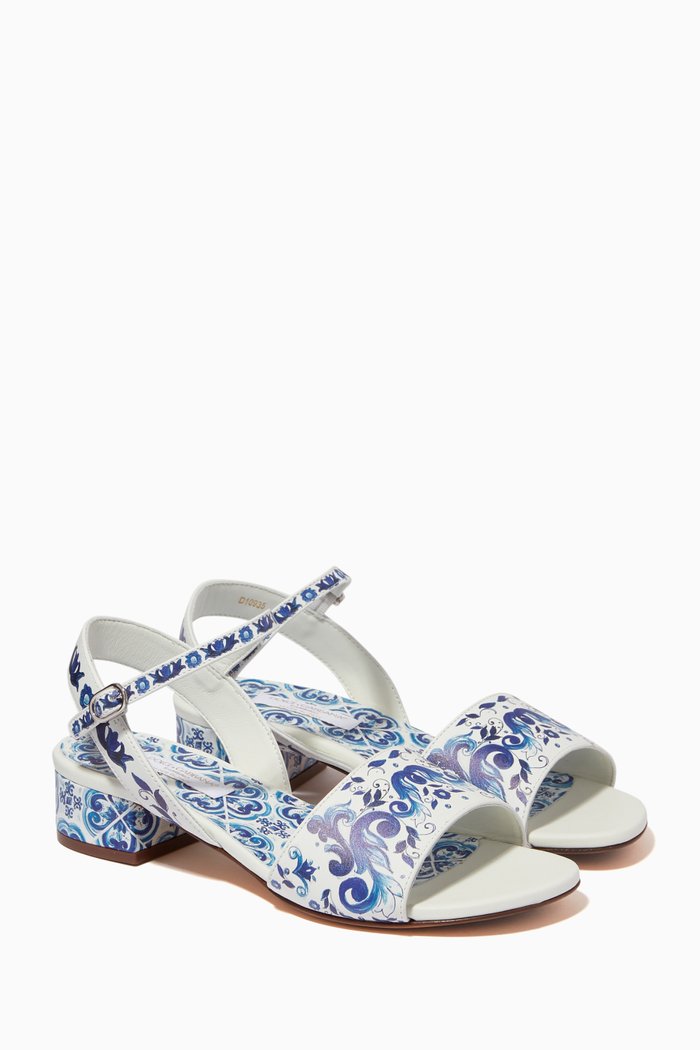 

Majolica Print Sandals in Leather, Blue