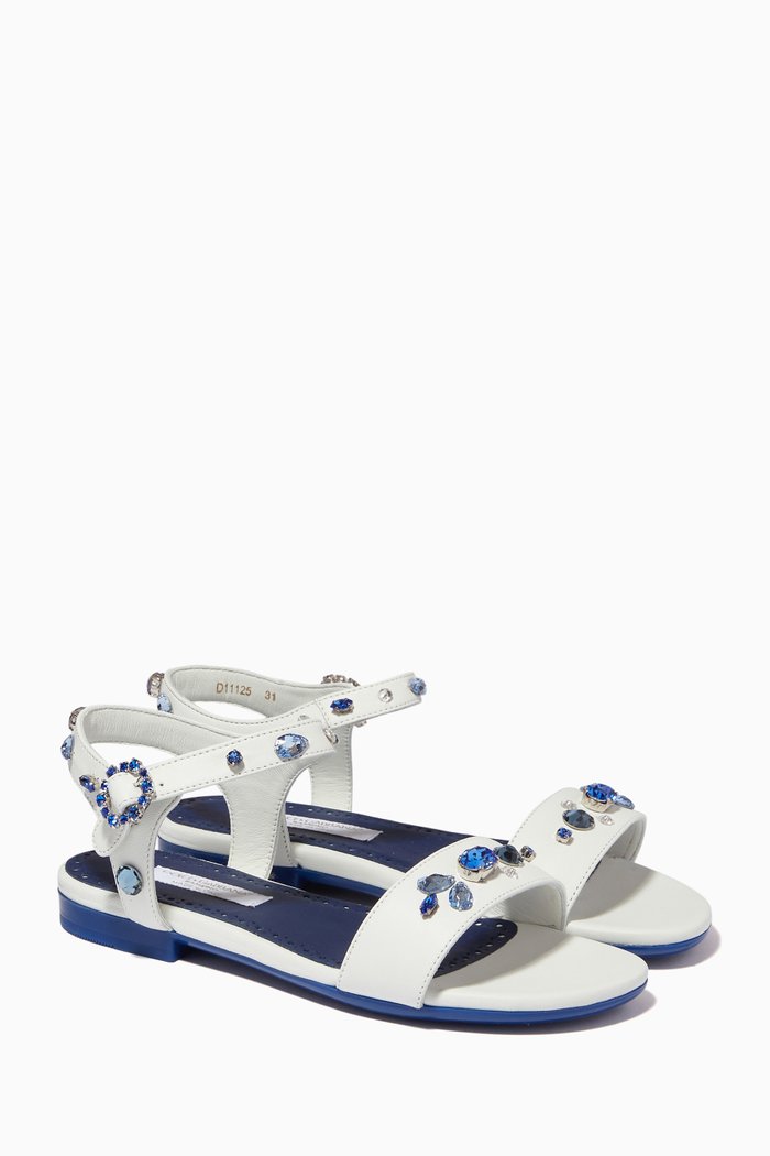 

Majolica Rhinestone Sandals in Leather, White