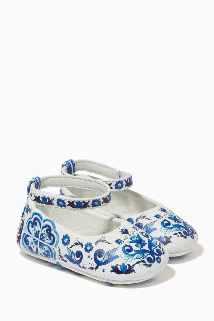 

Majolica Print Ballet Flats in Nappa Leather, Blue