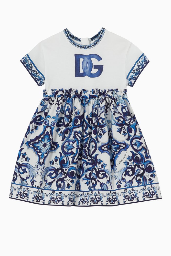 

Maiolica Logo Dress in Cotton, Blue