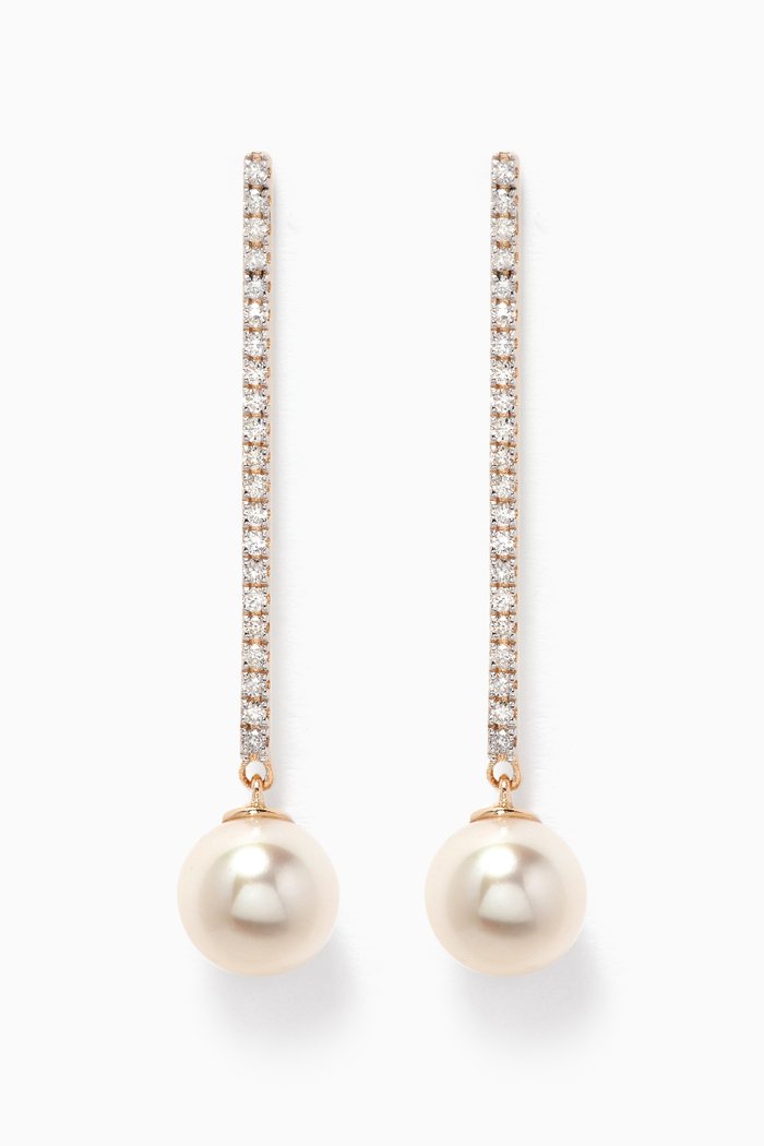 

Diamond Bar & Pearl Drop Earrings in 14kt Yellow Gold