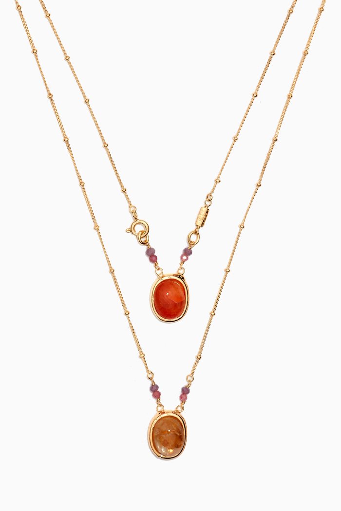 

Ovo Serti Cornaline & Hermatoid Jaune Scapular Necklace, Multicolour
