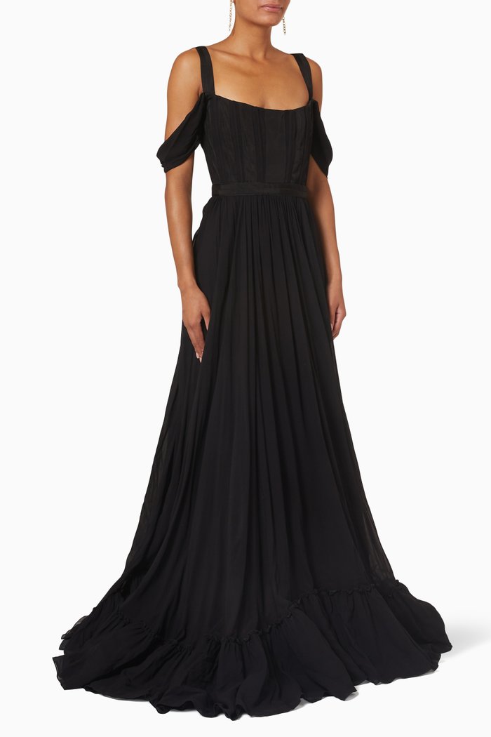 Avena Bustier Dress in Georgette, Black