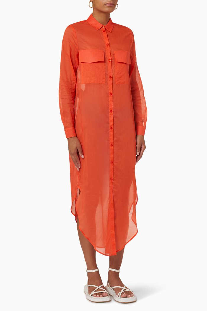 

Aloe 2 Maxi Shirt Dress in Cotton Voile, Orange
