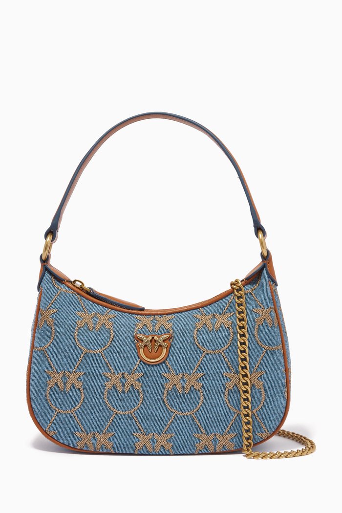 

Love Mini Half Moon Bag in Jacquard Denim, Blue