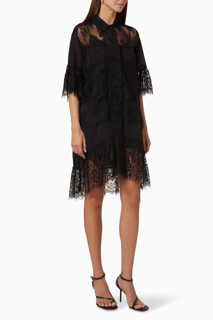 

Tarassaco Dress in Semi-sheer Lace, Black