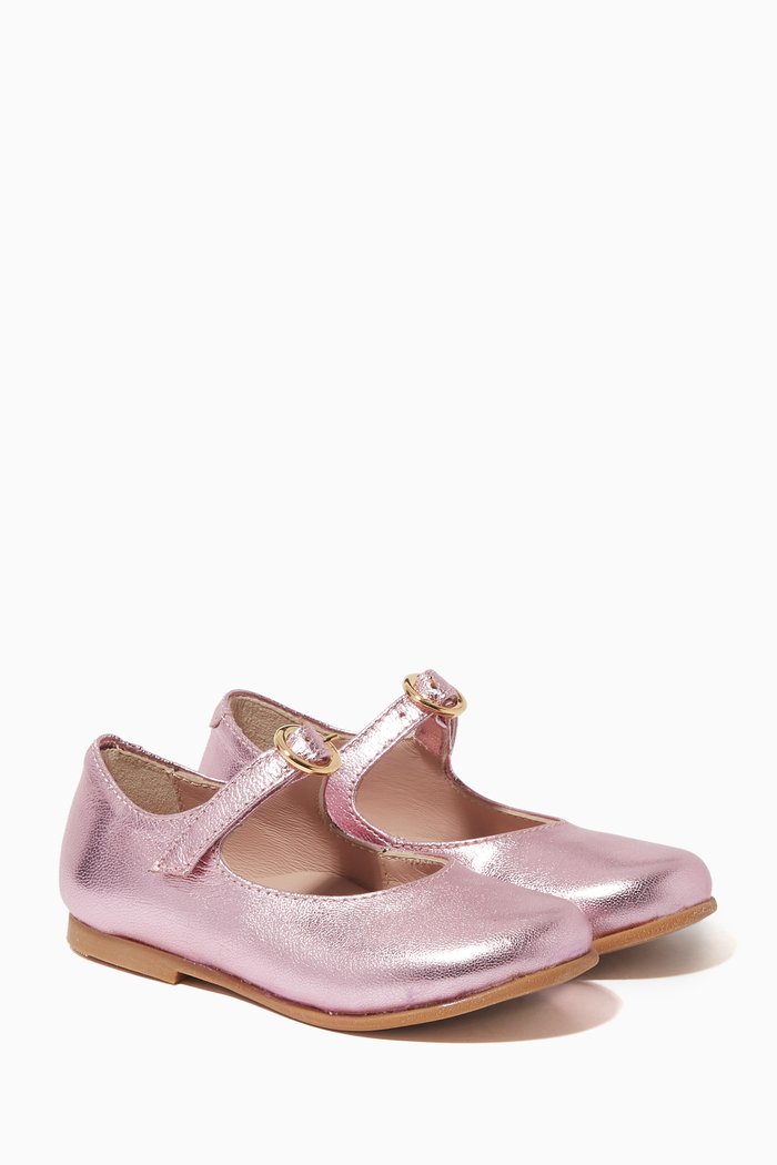 

Mary Jane Ballerinas in Metallic Leather, Pink
