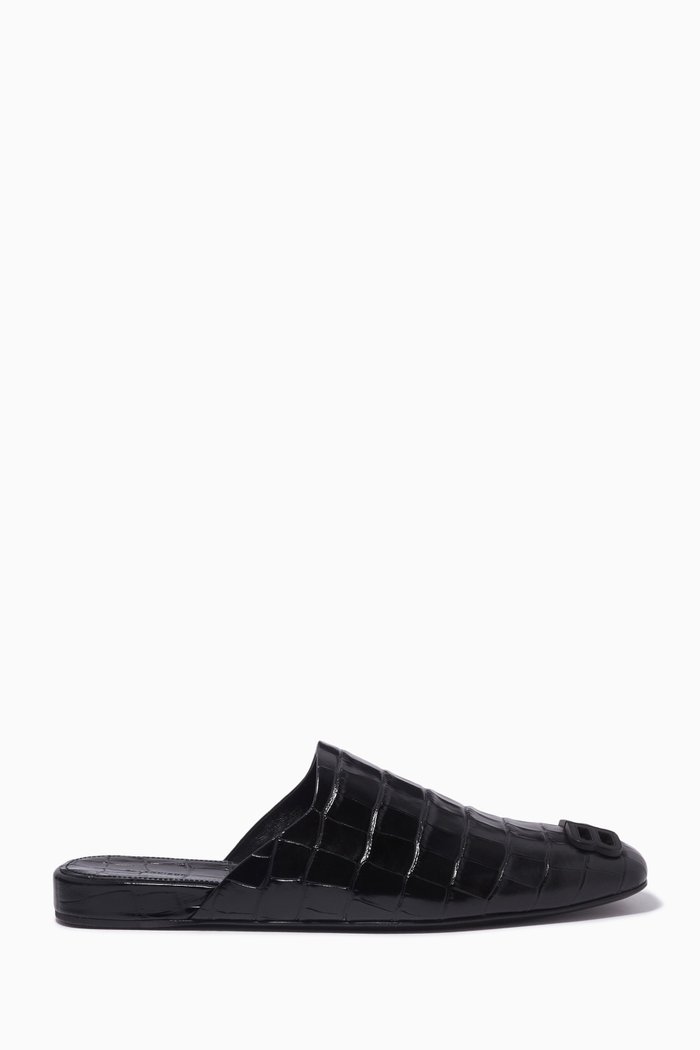 

Cosy BB Mules in Croc-embossed Leather, Black