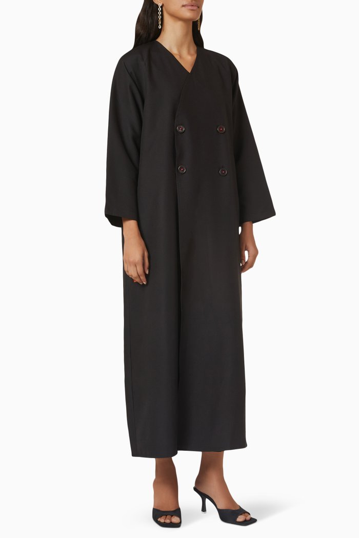 

Neon Thread Buttoned Abaya, Black