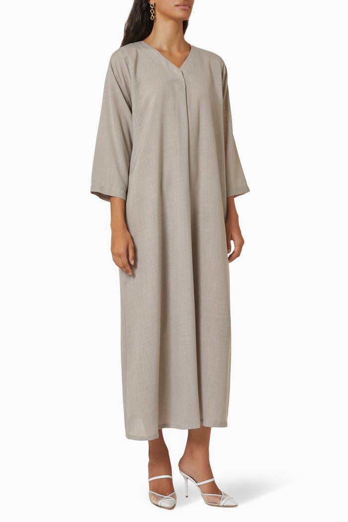

Overlap Midi Dress in Linen, Grey