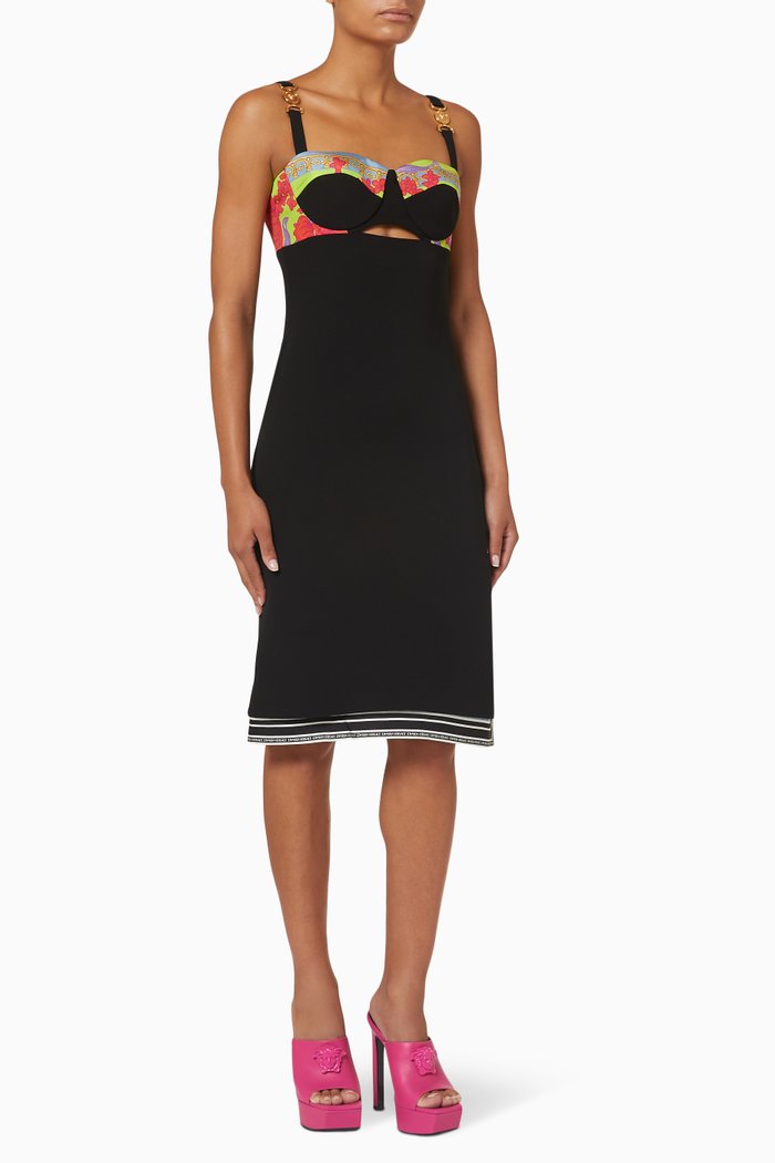 Acid Bouquet Medusa Dress in Silk, Black