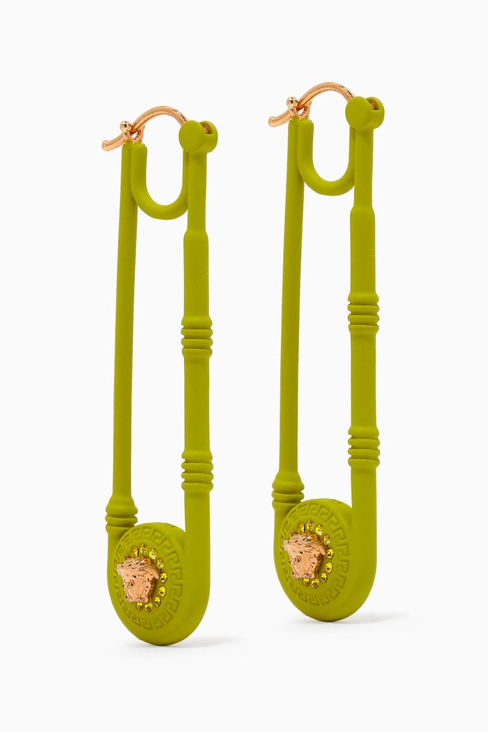 Medusa Safety Pin Earrings, Yellow