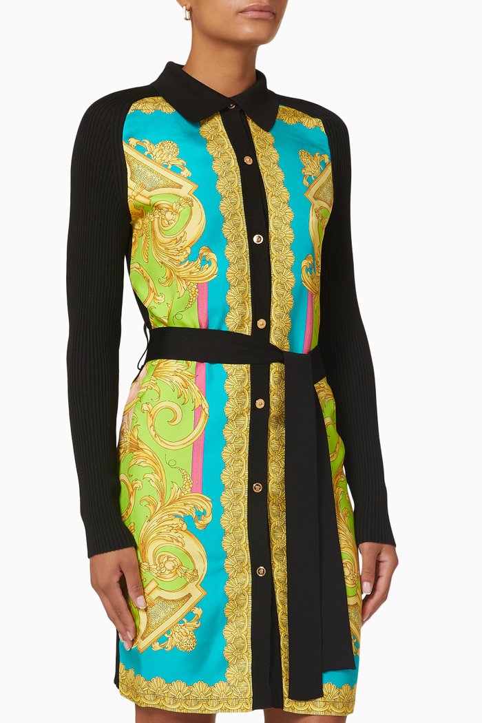 

Barocco Goddess Cardigan Dress in Ribbed Cotton & Silk Twill, Multicolour