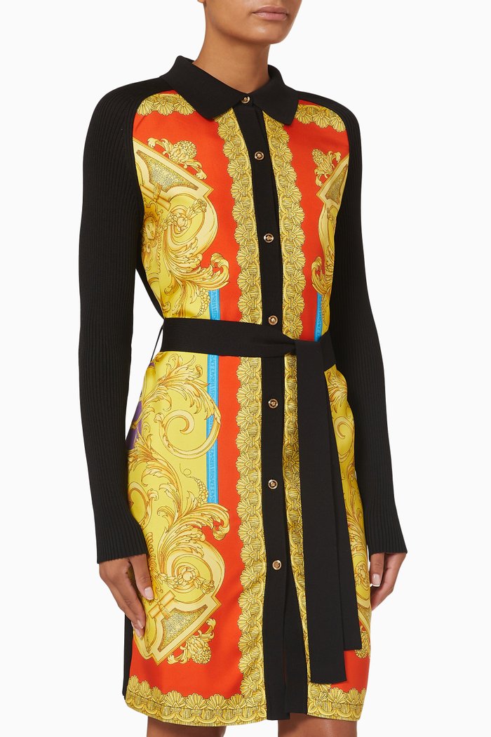 

Barocco Goddess Cardigan Dress in Ribbed Cotton & Silk Twill, Multicolour