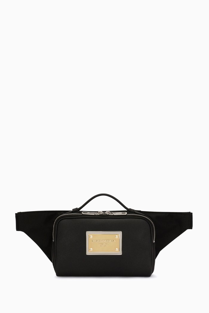 

Logo Plaqué Belt Bag in Grained Leather, Black