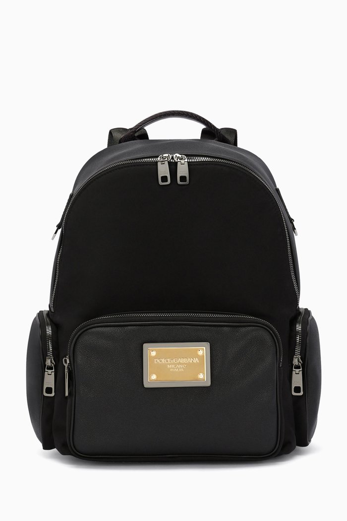 

Backpack in Nylon & Grainy Leather, Black
