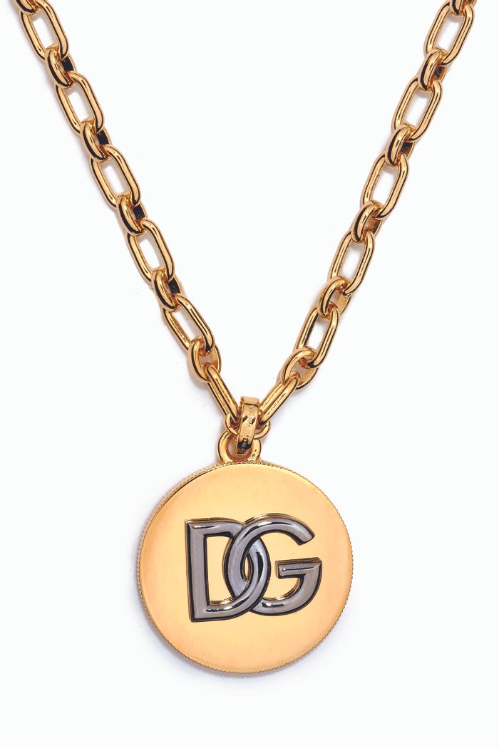 DG Medallion Necklace in Brass, Gold