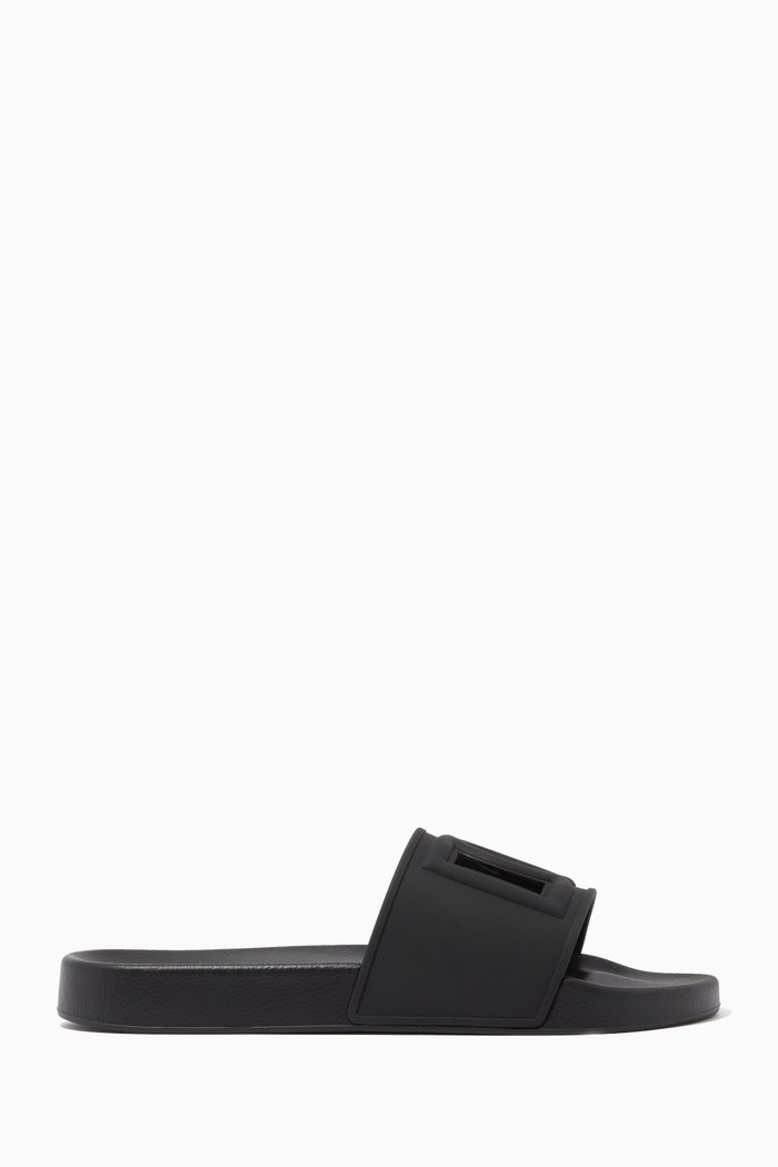 

Logo Cut-out Slide Sandals in Rubber, Black