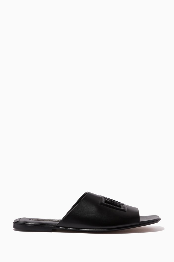 

Pantheon Slides in Brushed Calfskin, Black
