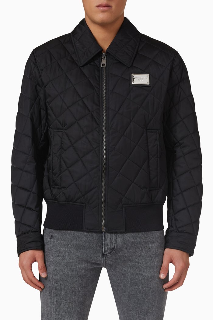 

Dark Side Collared Jacket in Quilted Nylon, Black