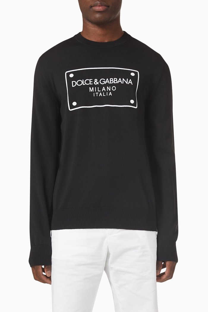 

Embroidered Logo Sweater in Wool, Black