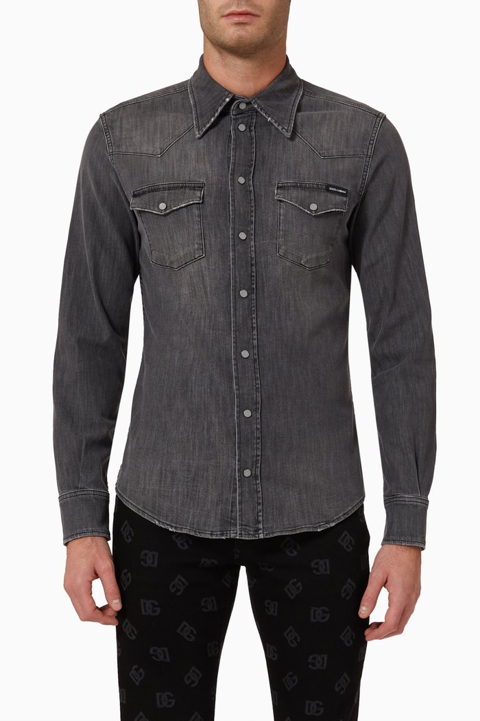 

Shirt in Washed Stretch Denim, Grey