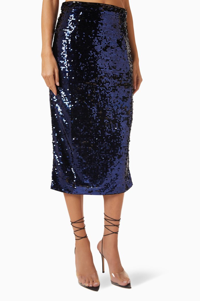 

Sequined Midi Skirt in Fabric, Blue