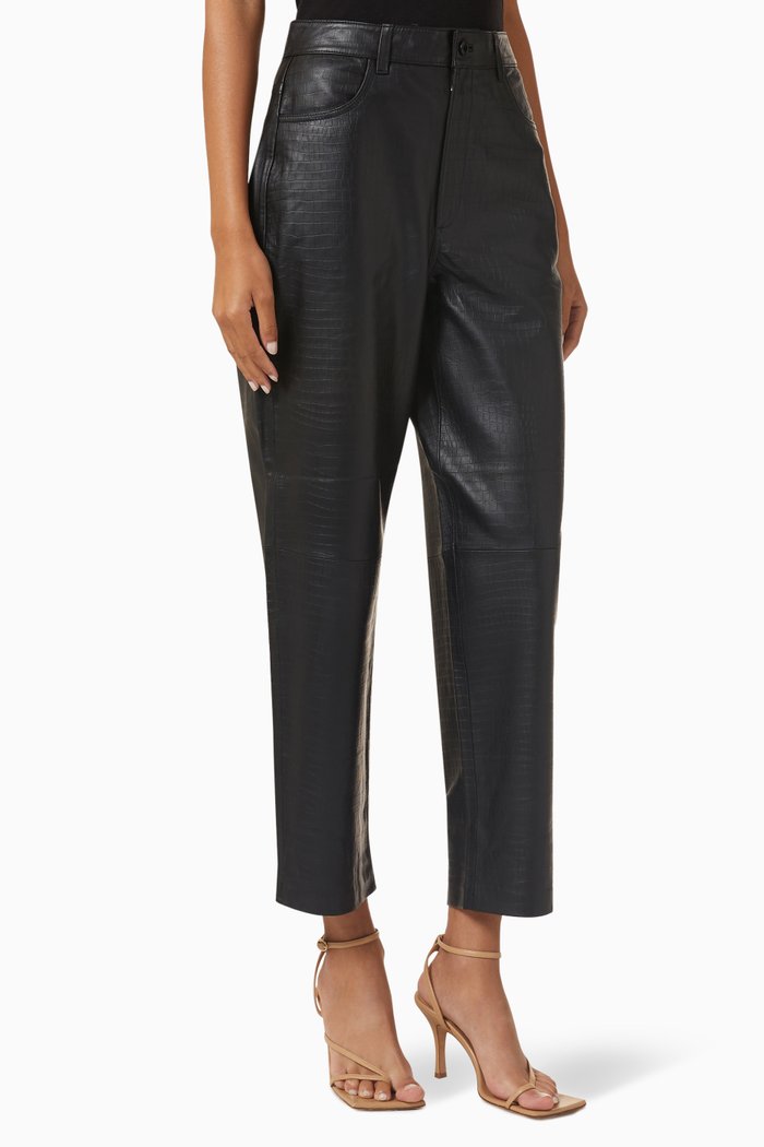 

High-rise Straight-leg Pants in Leather, Black