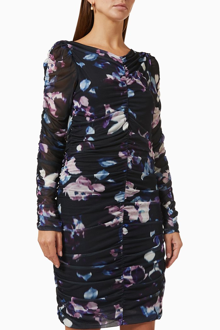 

Julietta Ruched Mini Dress in Crepe, Black