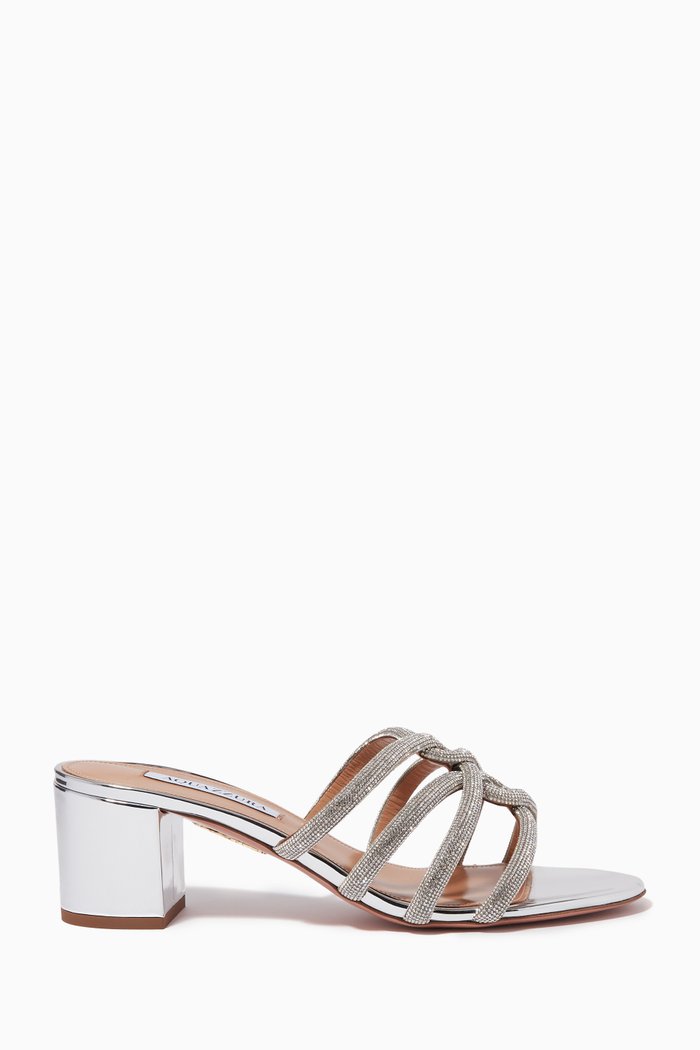 

Moondust Mule Sandals in Metallic Leather, Silver