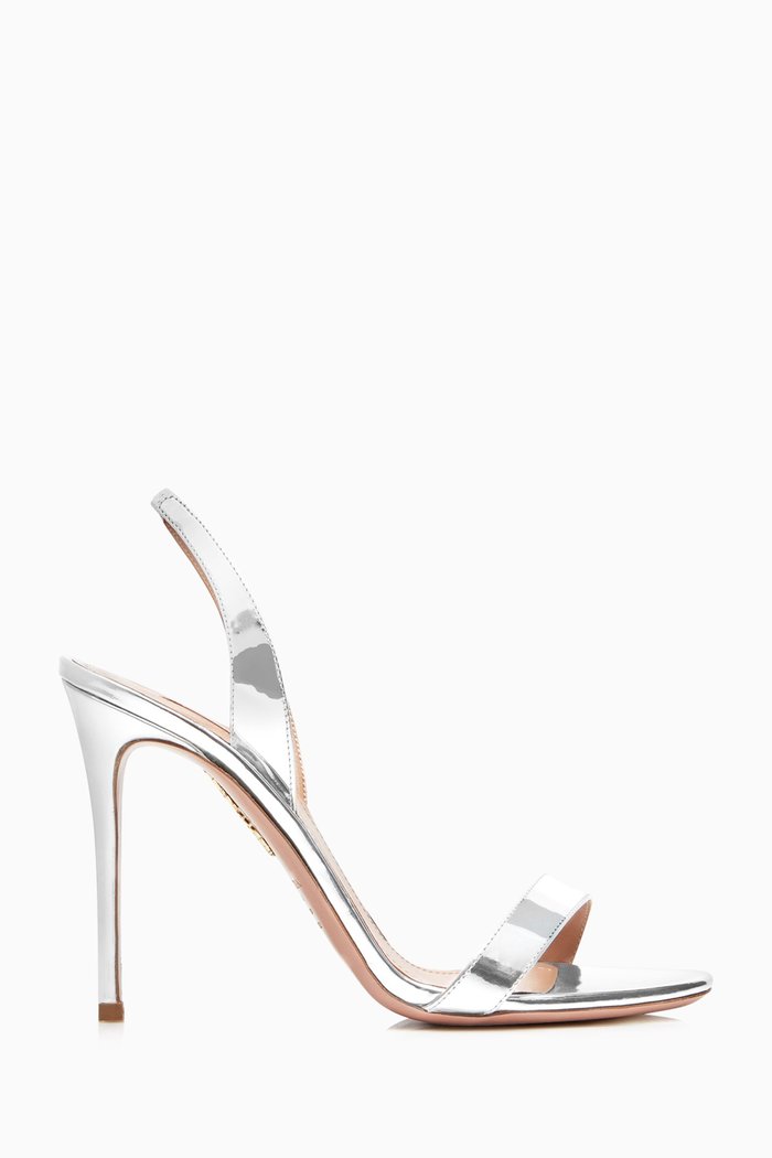 

So Nude 105mm Heel Sandals in Laminated Leather, Silver
