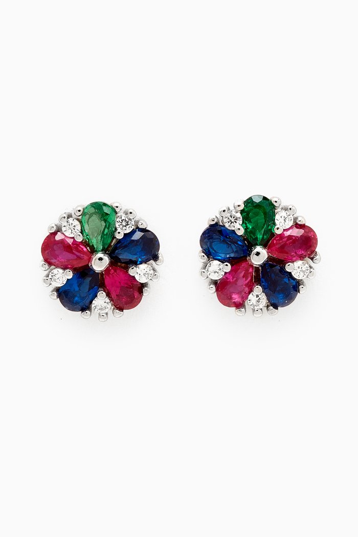 

Flora Stud Earrings in Sterling Silver, Multicolour